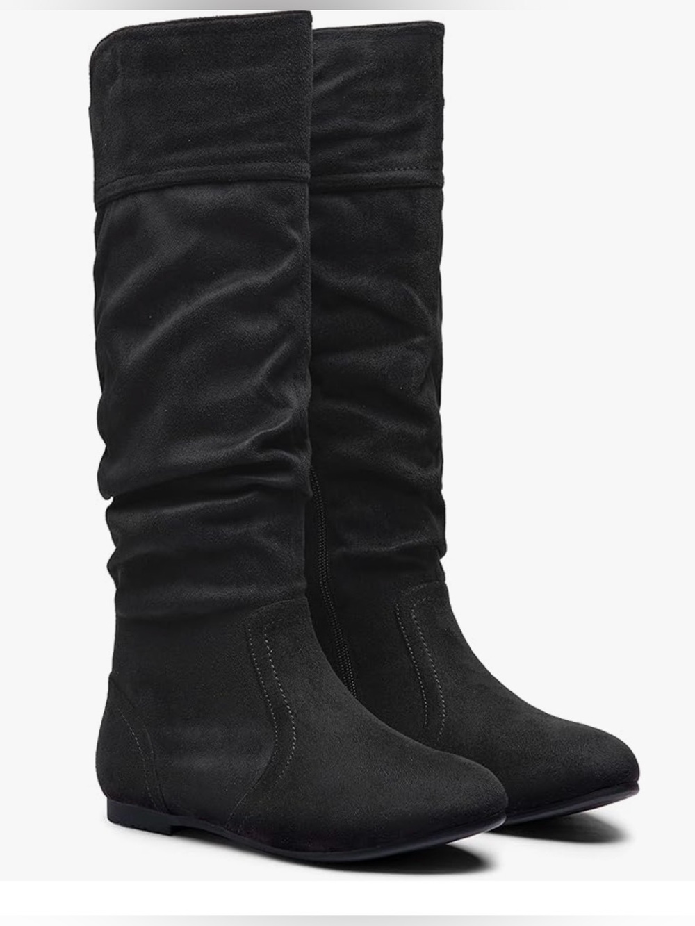 Women’s Black Slouchy Knee-High Boots - Classic Flat Heel